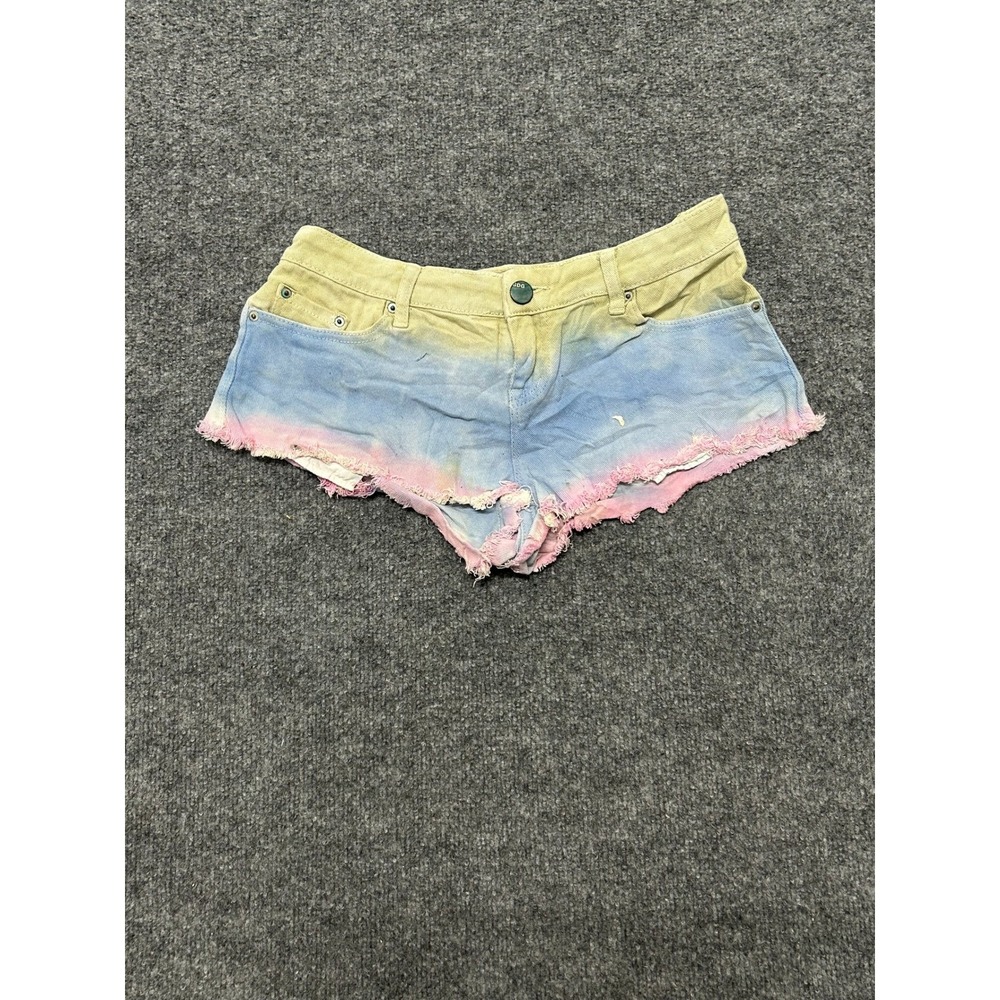 BDG Shorts Womens Size 26 Blue Yellow Ombre Corduroy Super Shortie Raw Hem Stain